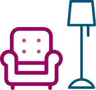 an armchair and lampshade icon