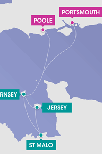 destination map showing ferry route from poole and portsmouth