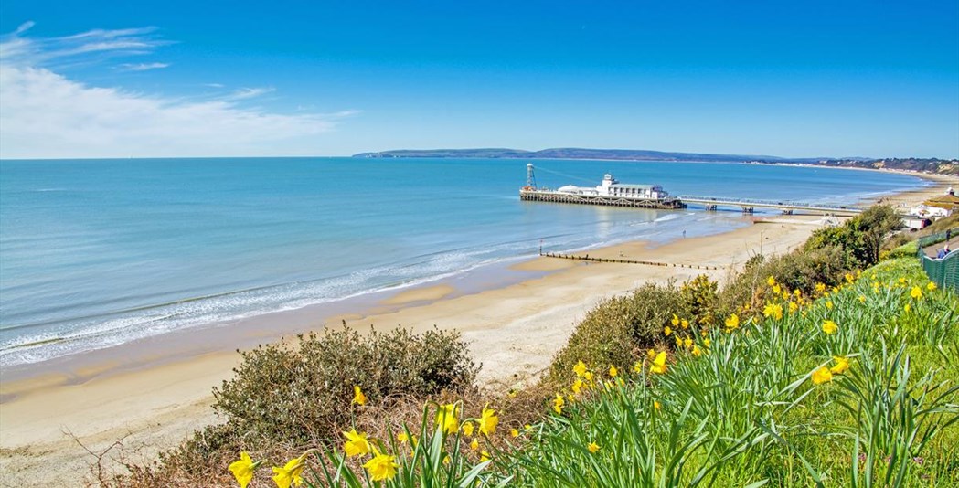 Views of the pier and Bournemouth Beach in Dorset