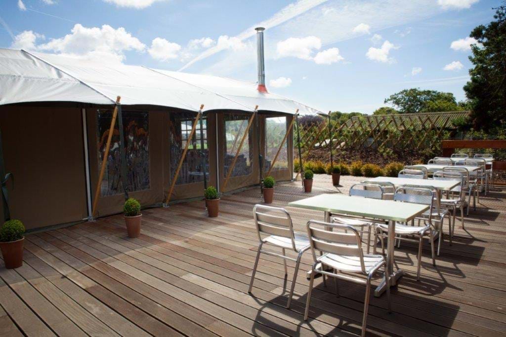seating area outside safari glamping durrell wildlife camp jersey