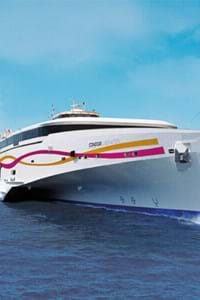 condor liberation ferry in the blue sea with blue sky