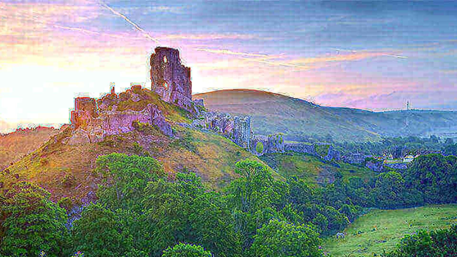 the-sunsets-over-beautiful-corfe-castle-in-dorset